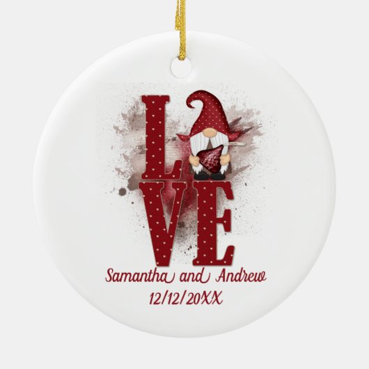 格言赤恋かわいい結婚のクリスマス セラミックオーナメント (裏面)