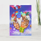 格言飛んでいるバルーンとギフト与え-誕生日 カード (正面)