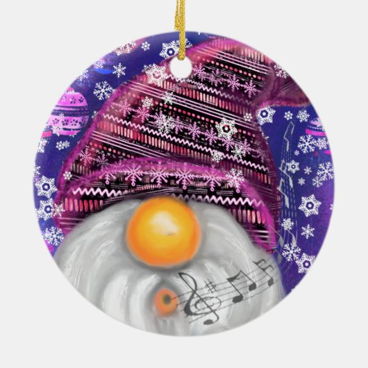 格言・イン・パープル・ハットがクリスマス・ソング・おもしろいを歌う セラミックオーナメント (裏面)