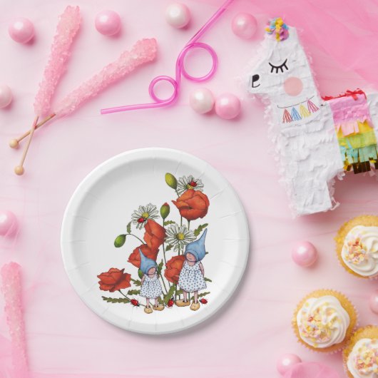 格言: ケシ、デイジー、てんとう虫、ファンタジーの芸術 ペーパープレート (パーティー)