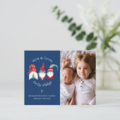 格言forホリデーかわいいおもしろい小妖精や小人カスタムフォトブルー シーズンポストカード (スタンド正面)