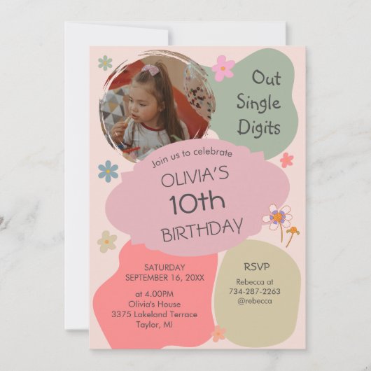 桁数独身のが10番目の誕生日招待状 招待状 (正面)