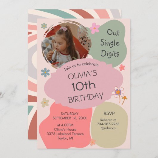 桁数独身のが10番目の誕生日招待状 招待状 (正面/裏面)