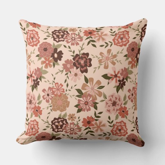 桃お洒落茶色の花柄 クッション (正面)