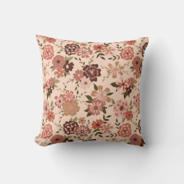桃お洒落茶色の花柄 クッション