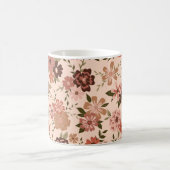 桃お洒落茶色の花柄 コーヒーマグカップ (中央)