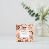 桃お洒落茶色の花柄 スクエア名刺 (スタンド正面)