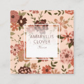 桃お洒落茶色の花柄 スクエア名刺 (正面)