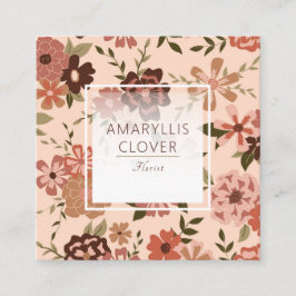 桃お洒落茶色の花柄 スクエア名刺