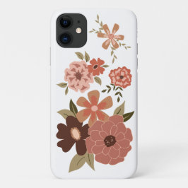 桃お洒落茶色の花柄 iPhone 11 ケース