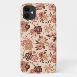 桃お洒落茶色の花柄 iPhone 11 ケース