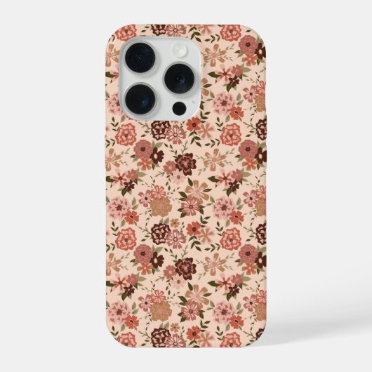 桃お洒落茶色の花柄 iPhoneケース (裏面)