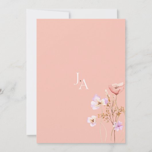 桃お洒落薄紫野結婚花 招待状 (裏面)
