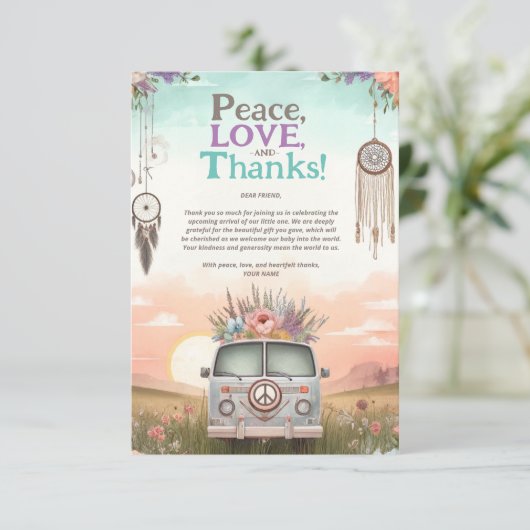 桃かわいらしと青の平和、愛と赤ちゃんのシャワー サンキューカード (スタンド正面)