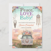 桃かわいらしと青の平和、愛と赤ちゃんのシャワー 招待状 (正面)