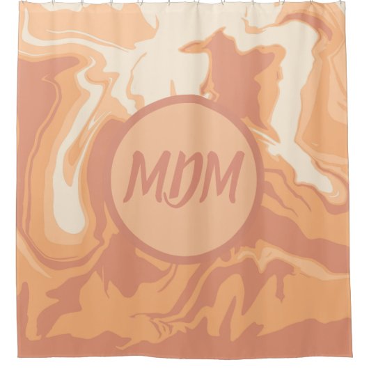 桃かわいらしの渦巻き シャワーカーテン (正面)