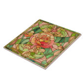 桃かわいらしバラステンドグラススタイル タイル (側面)