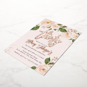 桃かわいらしフローラバラ金ゴールド30th誕生日 箔招待状 (回転した状態)