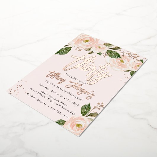 桃かわいらしフローラバラ金ゴールド30th誕生日 箔招待状 (回転した状態)