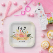 桃かわいらしフローラモノグエレガントラムウェディングパーティー ペーパープレート (パーティー)