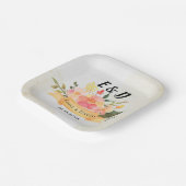 桃かわいらしフローラモノグエレガントラムウェディングパーティー ペーパープレート (傾斜あり)