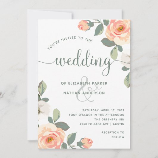 桃かわいらしフローラ | ウェディング 招待状 (正面)