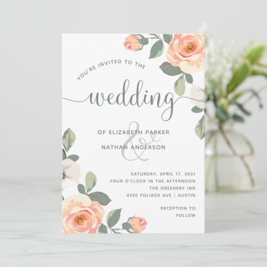 桃かわいらしフローラ | ウェディング 招待状 (スタンド正面)