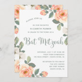桃かわいらしフローラ |バルミツワー 招待状 (正面/裏面)
