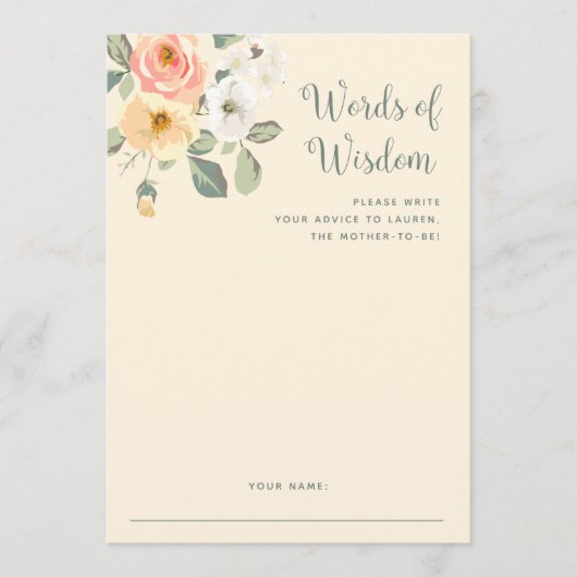 桃かわいらしフローラ |ベビーシャワーアドバイスカード アドバイスカード (正面)