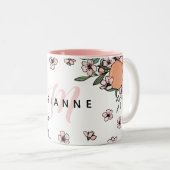 桃かわいらし桃花桃のモノグラム ツートーンマグカップ (正面右)