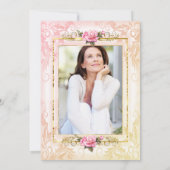 桃かわいらし珊瑚ピンクのバラ写真バースデーパーティー 招待状 (裏面)