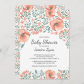 桃かわいらし花赤ちゃんシャワー招待状 招待状 (正面/裏面)