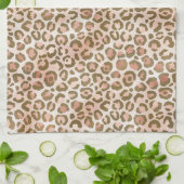 桃かわいらし茶色ヒョウ柄 キッチンタオル (折り畳み)