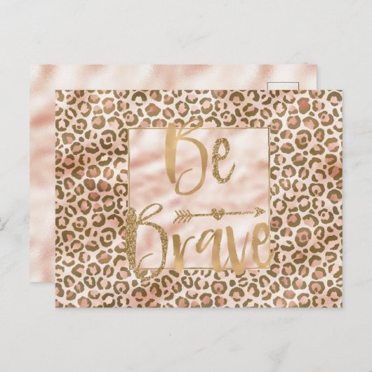 桃かわいらし褐色ヒョウ柄が勇敢 ポストカード (正面/裏面)