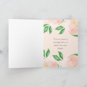 桃かわいらし赤面水彩フローラ有難う 招待状 (内部)