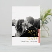 桃きらめく日付フォイルカードを保存 箔招待状 (立ち正面)