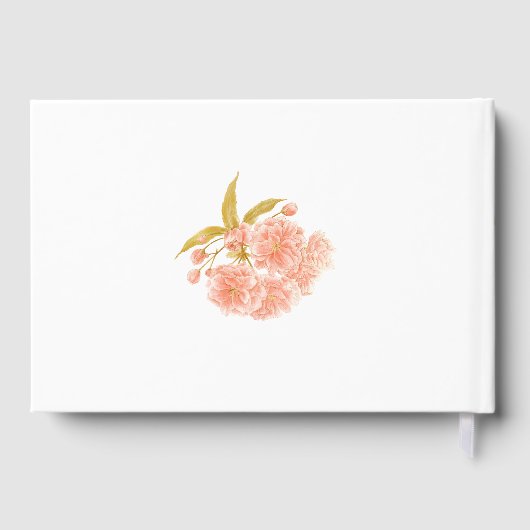 桃さくらんぼの花の水の色のカスタムウェディング ゲストブック (裏面)