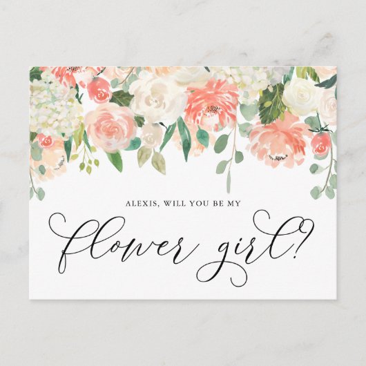 桃とアイボリーの花が私の花の女になる ポストカード (正面)