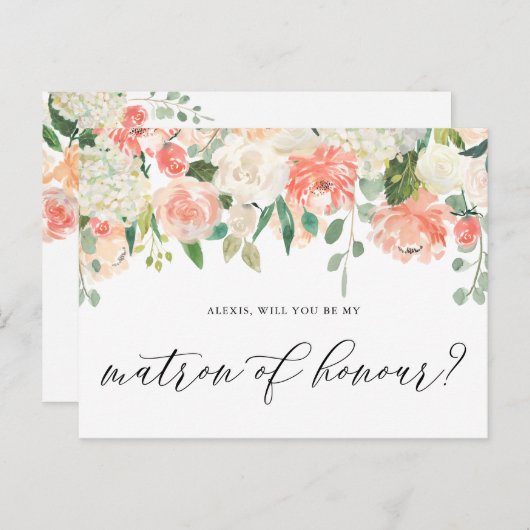 桃とアイボリーの花を私のウェディングプランナーに ポストカード (正面/裏面)