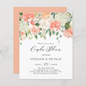 桃とアイボリーフラワーカップルシャワー招待状 (正面/裏面)