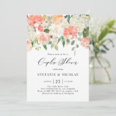 桃とアイボリー水彩花カップルのシャワー 招待状 (スタンド正面)