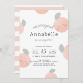 桃とクリームかわいいかわいい女の子1st誕生日 招待状 (正面/裏面)