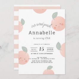 桃とクリームかわいいかわいい女の子1st誕生日 招待状