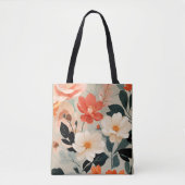 桃とクリームのフローラ トートバッグ (正面)