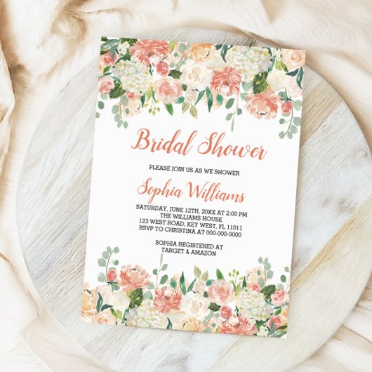 桃とクリームのブライダルシャワーの招待 招待状