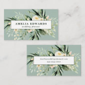 桃とクリームの水色の葉+葉モダン 名刺 (正面/裏面)