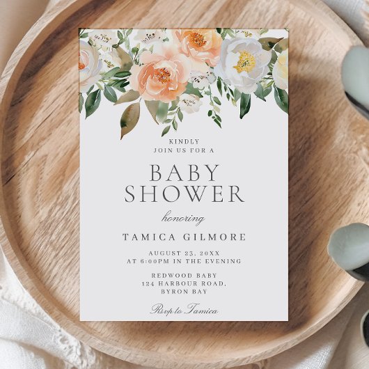 桃とクリームフローラベビーシャワー 招待状