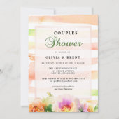 桃とクリームフローラ結婚のカップルのシャワー 招待状 (正面)