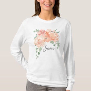 桃とクリームブーケ任意の名前 Tシャツ