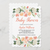 桃とクリームベビーシャワーガール招待状 招待状 (正面/裏面)